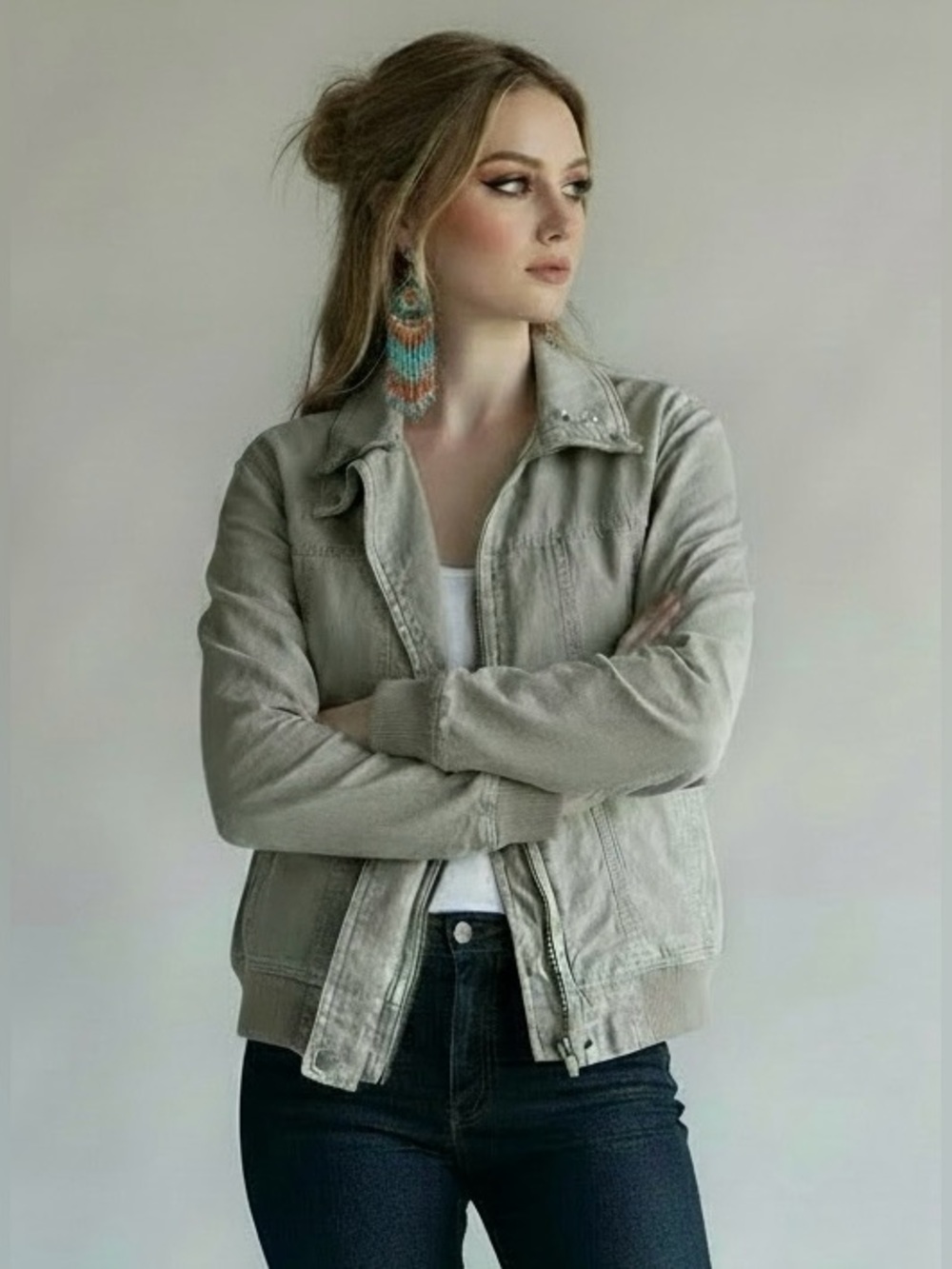 Sonoma Light Gray Zip Bomber Jacket